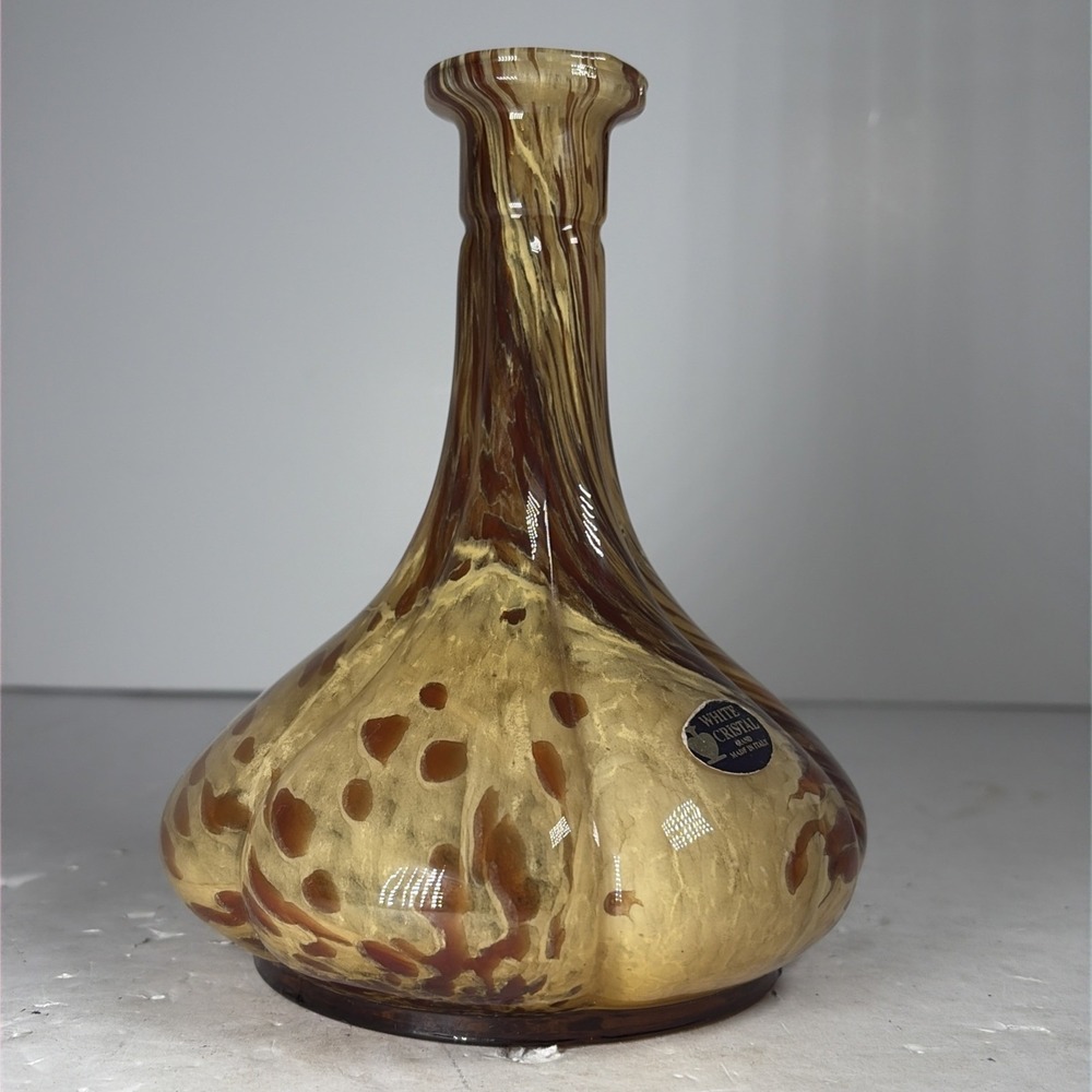Vintage 80s‎ Murano White Cristal Vase Italy Amber Swirl Tortoise